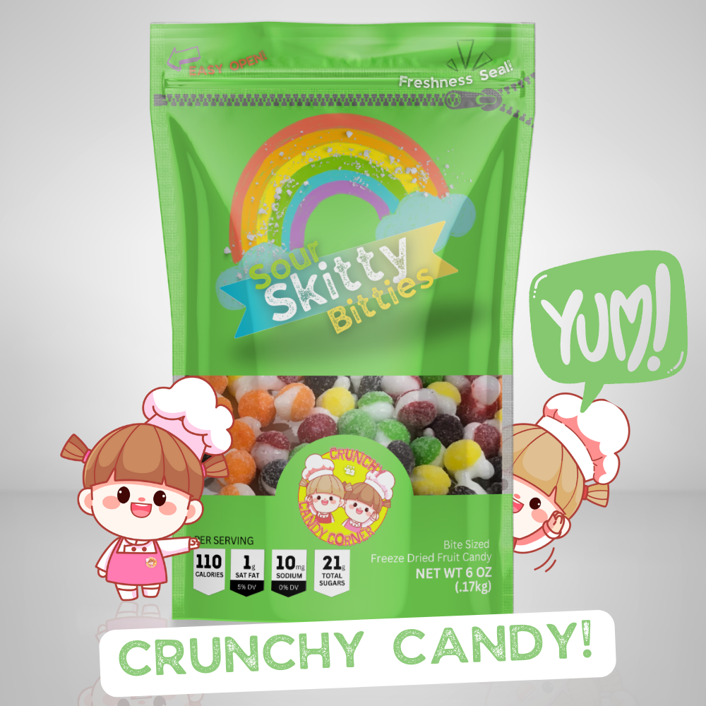 Sour Skitty Bitties Freeze Dried Candy! 5X8in Bag